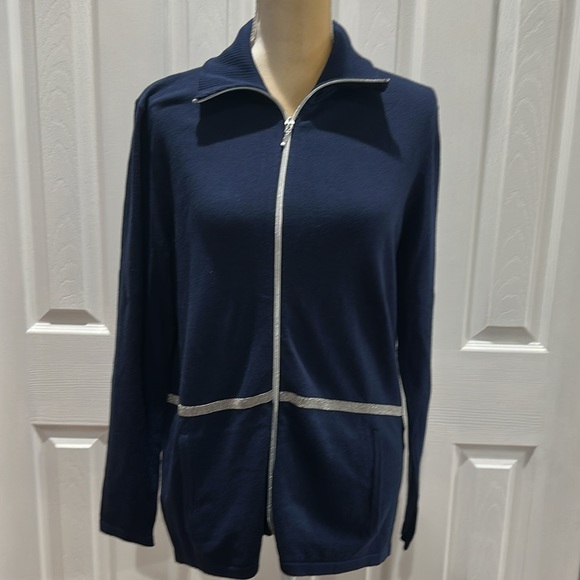 Chico's Jackets & Blazers - Zenergy Cotton Cashmere-Blend Beaded-Trim Jacket Size M
